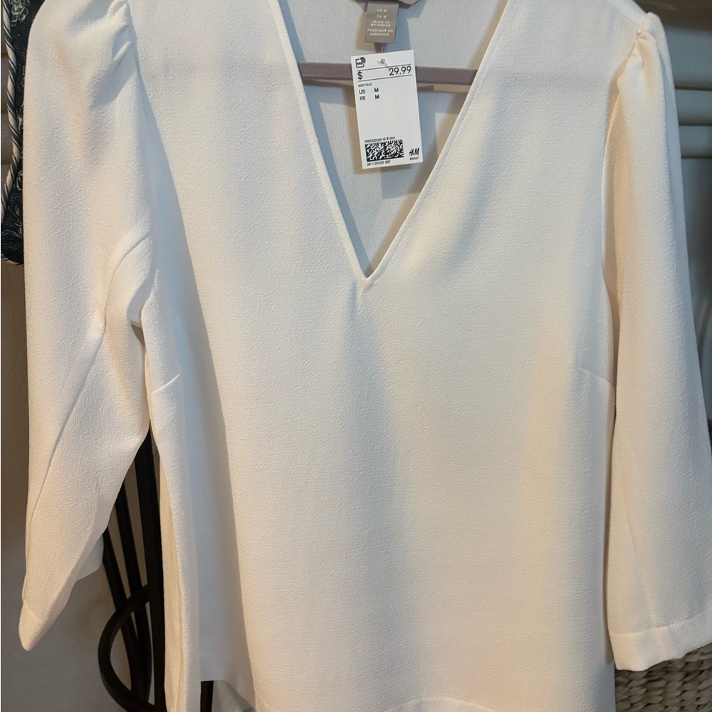 H&M Cream V-Neck Blouse